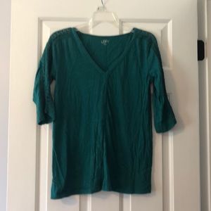 Teal top with detailed sleeves